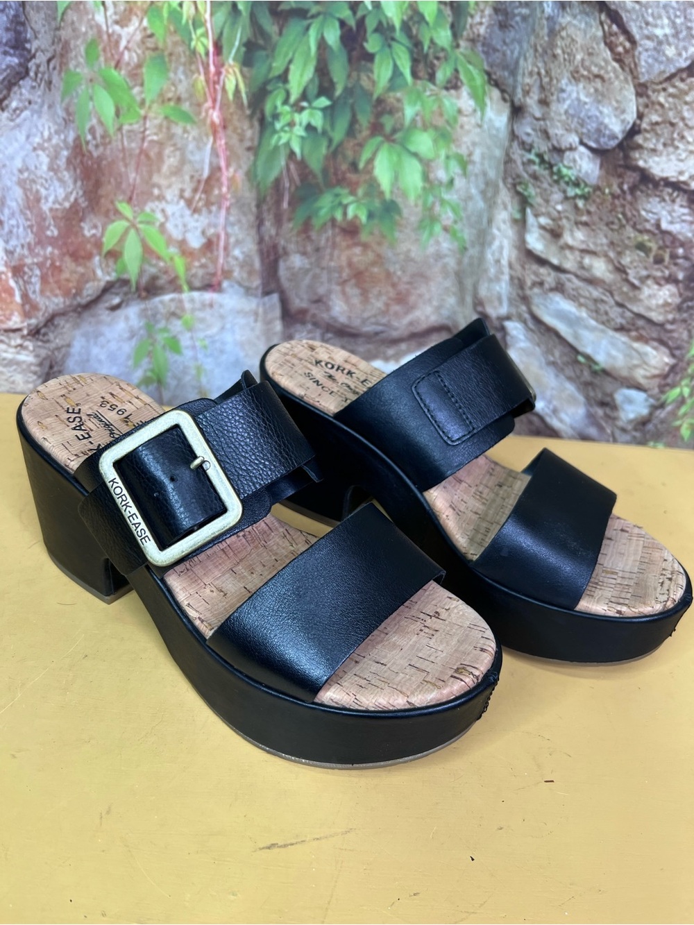 KORK-EASE Black Leather Platform Sandals, 7 - Picture 7 of 12